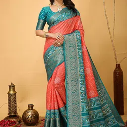 DIVASTRI Zari Bandhani Saree With Unstitched Blosue Piece-picture-16