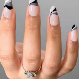 Secret Lives Set Of 24 Glossy Combo Design Artificial Nails - Geometric Lines image 1