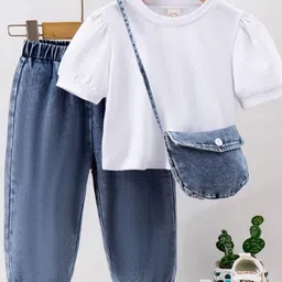 I NAINA DRESSES Girls Round Neck Pure Cotton T-shirt With Trousers-image-64