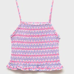 Mango Kids Girls Smocked Geometric Printed Ruffle Detail Top-image-7