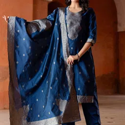 NIZA FASHION Women Woven Design Kurta with Trousers & Dupatta-image-67