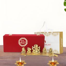 INTERNATIONAL GIFT Gold-Toned 3 Pcs Musical Ganesh Idol Showpiece With Diya And Gift Box-image-88