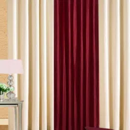 BELLA TRUE Maroon & Beige 3 Pieces Long Door Curtains-image-67