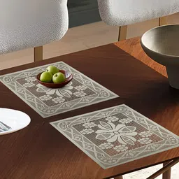 Kuber Industries Set Of 2 Cream-Coloured Cotton Square Plain Net Placemats-12