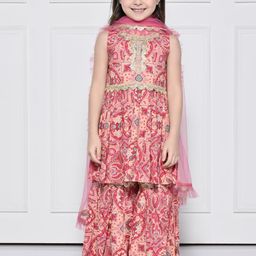 THE PONY & PEONY CO. Girls Floral Printed Gotta Patti Pure Cotton Kurta Set-image-70