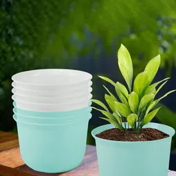 Kuber Industries 8Pcs Blue & White Textured Planters With Plate-image-44
