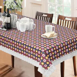 LooMantha Yellow Geometric Printed Waterproof Plastic 6-Seater Table Cover-image-3