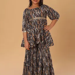 The Mini Trunk Girls Geometric Printed Square Neck Kurta With Sharara-image-6