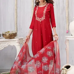 Anouk Women Floral Embroidered Regular Thread Work Kurta with Trousers & With Dupatta-38