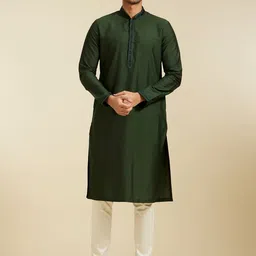 Diwas by Manyavar Thread Work Mandarin Collar Straight Kurta-picture-41