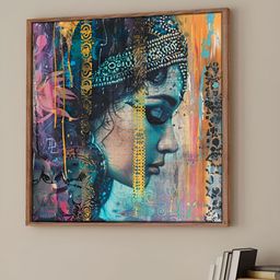Myntra Elegant Homes Blue & Purple Woman Printed Canvas Wall Art-picture-25