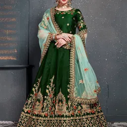 DIVASTRI Embroidered Thread Work Semi-Stitched Lehenga & Unstitched Blouse With Dupatta-image-10