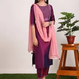 Lookmark Women Yoke Design Regular Mirror Work Kurta with Palazzos & With Dupatta image 4