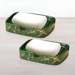 UMAI Green 2 piece Abstract Ceramic Soap Dish-9