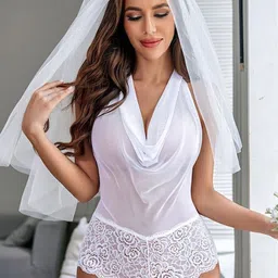 CareDone Self Design Halter Neck Net Baby Doll-image-20