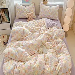 JC HOME Purple & White Floral Printed Ac Room Double King Bedding Set-picture-33