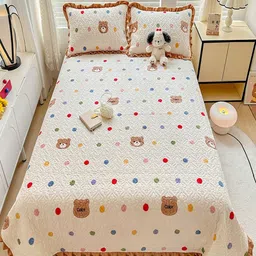 JC HOME Brown & White Printed Cotton Double Queen Bed & Pillow Cover-image-84