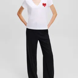 Karl Lagerfeld Women Graphic Printed V-Neck Cotton T-shirt-image-58
