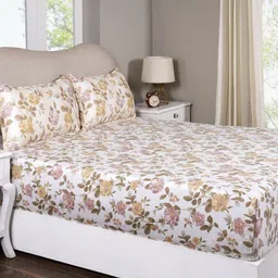 MASPAR Pink Floral Printed Pure Cotton 300 TC King Bed Bedsheet Set 2.75 x 2.75 m-image-25