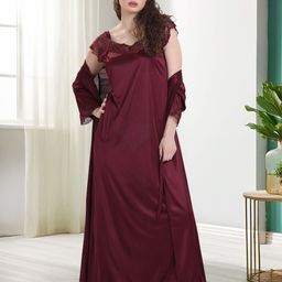 QUIRA Women Solid Sleeve Less Round Neck Maxi Nightdress-image-93