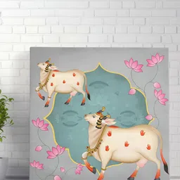 SAF Grey & Blue Pichwai Cow Printed Canvas Wall Art-image-81