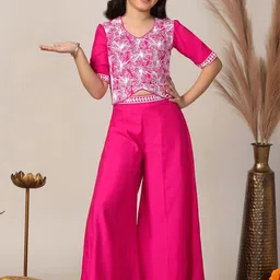 Sangria Girls Embroidered Top With Palazzos Clothing Set-picture-21