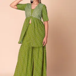 Happy Design Floral Printed Mirror Work Georgette Anarkali Kurta With Palazzos-image-53