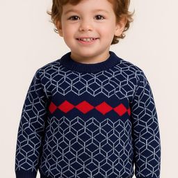 AVELLY Boys Striped Checked Woollen Sweater-image-45