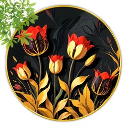 Aura Black & Gold-Toned 1 Piece Wood Floral and Botanical Wall Paintings-image-84