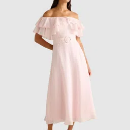 Forever New Women Off-Shoulder Flutter Sleeve Fit and Flare Midi Dress-picture-32