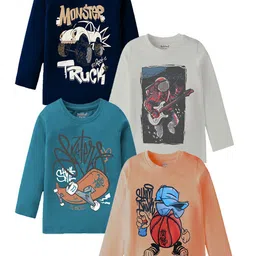 Kiddeo Boys Pack of 4 Graphic Printed Round Neck Cotton T-shirts-picture-7