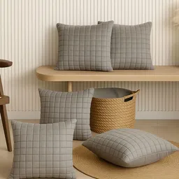 MFD HOME FURNISHING Grey Set of 5 Square Cushion Covers-picture-35