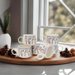 Pack of 1 Ceramic Ceramic Tea Cups Set of | (White Floral Print)-image-2