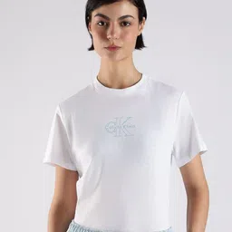Calvin Klein Jeans Women Brand Logo Printed Round Neck Pure Cotton Regular Fit T-shirt-image-116