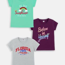 Here&Now X Game Begins Pack of 3 Girls Typography Printed T-shirt-picture-4