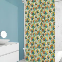 ArtzFolio Grey & Green Geometric Printed Waterproof Shower Curtain-13