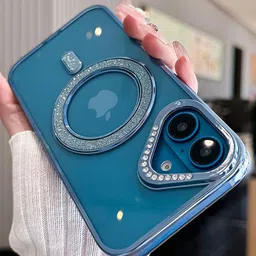 Luxury Kase Transparent Back Cover for iPhone 16 with Shimmer MagSafe Ring-25