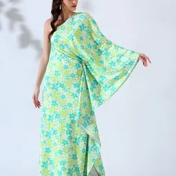 House of Kaftan Women Floral Print One Shoulder Kimono Sleeve Satin Kaftan Maxi Dress-image-31