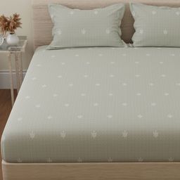 Huesland Green & White Floral Printed 144 TC Pure Cotton King Bedsheet Set 1.08cm x 1.08cm-image-106