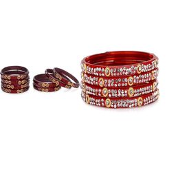 1ST TIME Set Of 12 Maroon Alloy Artificial Stones & Beads Antique Bangles-picture-3