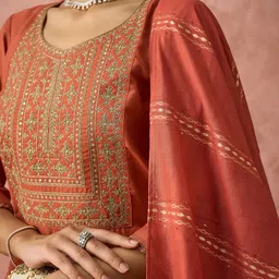 HRITIKA Ethnic Motifs Embroidered Sequin Work Kurta With Trouser With Dupatta image 5