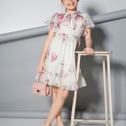 Peppermint Floral Print Cold-Shoulder Chiffon Fit & Flare Dress-image-58