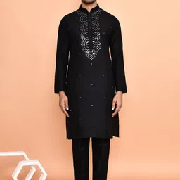 Arihant Rai Sinha Men Ethnic Motifs Embroidered Regular Mirror Work Kurta with Pyjamas-picture-13