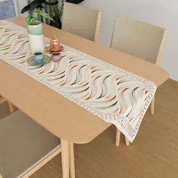 Kuber Industries Grey & Cream-Colored Wave Printed Table Runner image 4