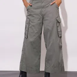 Globus Women Cotton Mid-Rise Cargo Style Flared Trousers-image-65