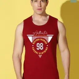 WOOSTRO Pack Of 2 Printed Combed Cotton Gym Vests VWS26(98 MAROON)(98 LGTGREEN)-32