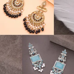 Anouk Set Of 2 Artificial Stones Studded and Beaded Drop Earrings image 5