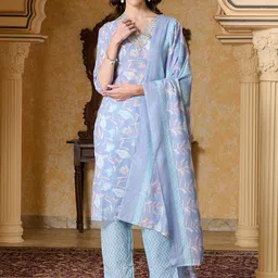 SAHASIKA Women Floral Printed Regular Kurta with Trousers & With Dupatta-picture-49