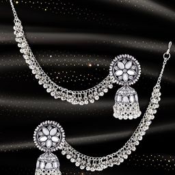 PRIVIU Silver Plated Artificial Beaded Dome shaped Oxidised Jhumkas-39