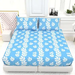 THE WHITE MOSS Orchid Blue Printed Pure Cotton 300TC King Bedsheet Set 2.7 m x 2.7 m-picture-7